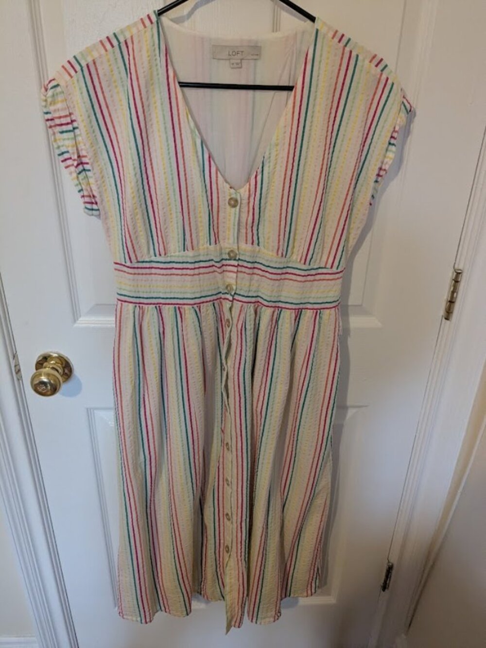 LOFT Rainbow Striped Button-Front Dress Sz 8P